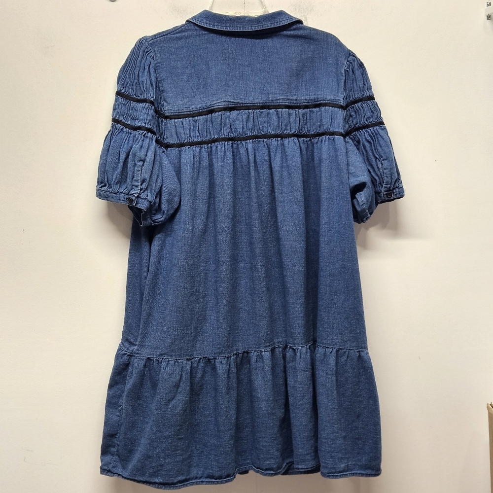 Maeve Leandra Shirred Yoke Mini Dress Size 2X Denim Button Down Ruffle Sleeves - Picture 13 of 15